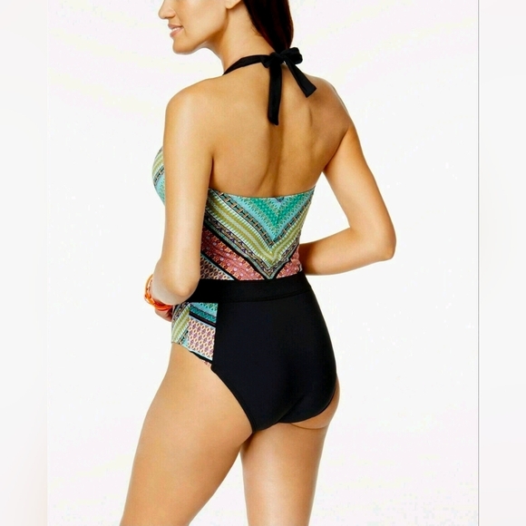 Bleu Rod Beattie Plunge Mesh Neck Halter One Piece Swimsuit Sz 6 - Picture 3 of 12